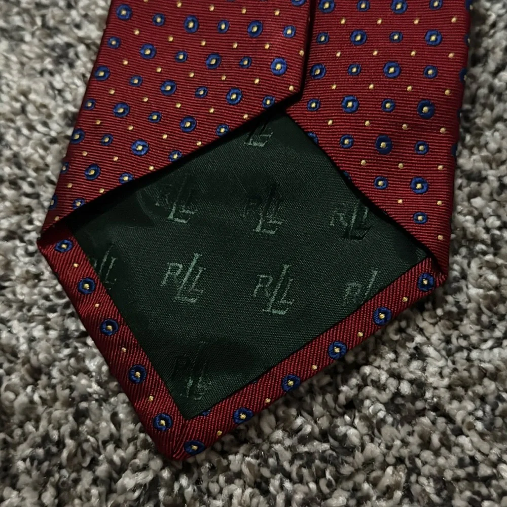 Lauren by Ralph Lauren Red/Blue Dot Neck Tie 100% Silk